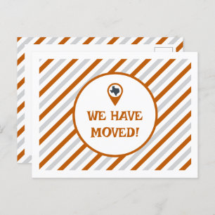 Burnt Orange We Have Moved Striped Moving Postcard