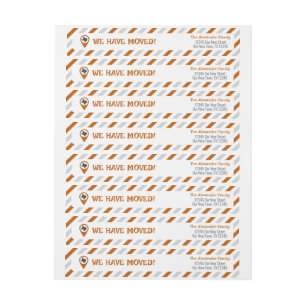 Burnt Orange We Have Moved Striped Moving Wrap Around Label