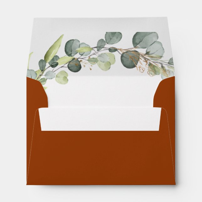 Burnt Orange Wedding Details Eucalyptus Greenery Envelope (Back (Bottom))