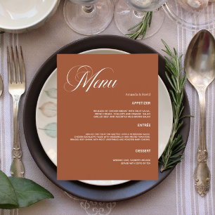 Burnt orange wedding dinner menu card