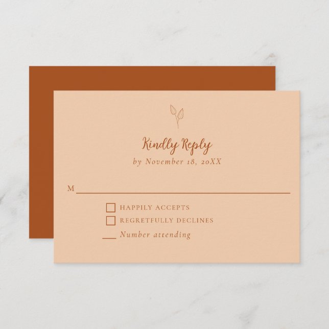 Burnt Orange Wedding Kindly Reply Terracotta Fall RSVP Card (Front/Back)