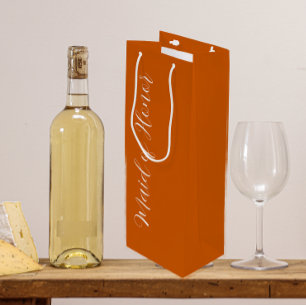 Burnt Orange Wedding Maid of Honour Stylised Scrip Wine Gift Bag
