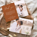 Burnt Orange Wedding Minimalist Thank You Cards<br><div class="desc">Budget Wedding Thank You Cards that have a photo on the front and back. The Thank you cards contain a modern hand lettered cursive script typography that are elegant,  simple and modern to use after you wedding day celebration.</div>