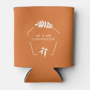 Burnt Orange Wedding Mr. & Mrs.  Can Cooler