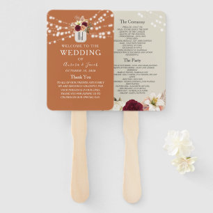 Burnt Orange Wedding Program Hand Fan