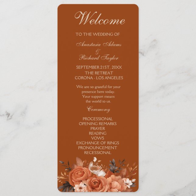 Burnt Orange Wedding   Programme (Front)