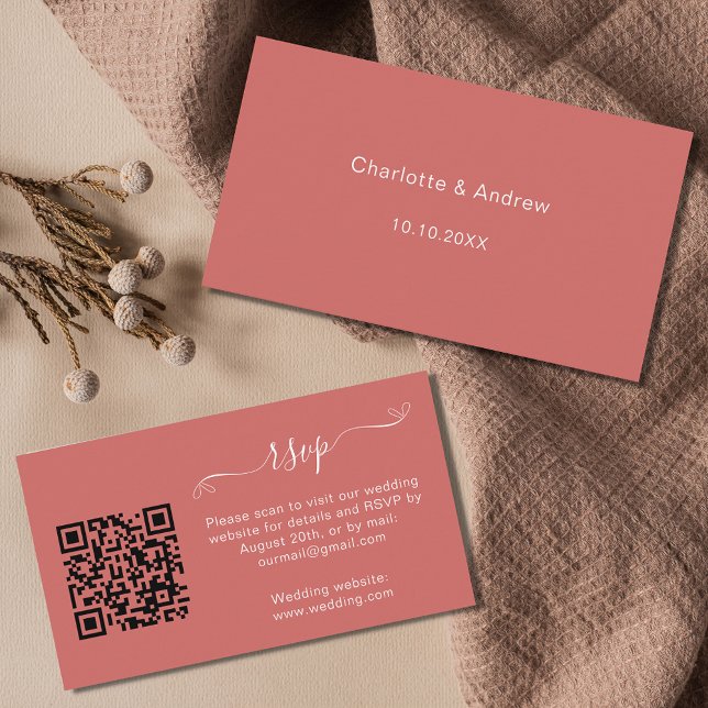 Burnt orange wedding response website QR code RSVP Enclosure Card (Creator Uploaded)