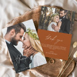 Burnt Orange Wedding Thank You 2 Photos<br><div class="desc">Wedding Handwritten Thank You Cards that have a photo on the front and back. The Fall,  Autumn,  Spring,  Summer and Winter Thank you cards contain a modern hand lettered cursive script typography that are elegant,  simple and modern to use after you minimalist simple wedding day celebration.</div>