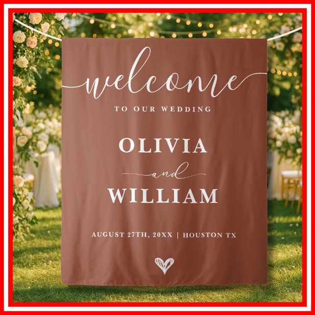 Burnt Orange Wedding Welcome Backdrop Tapestry (Creator Uploaded)