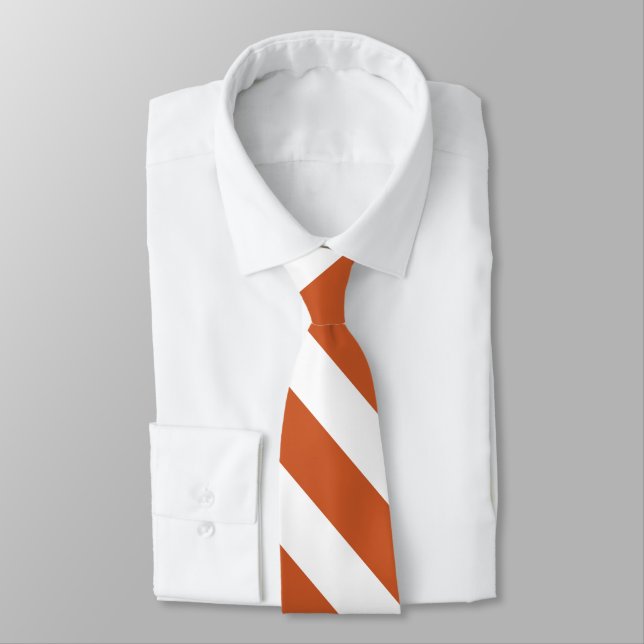 Burnt Orange & White Custom University Stripe Tie (Tied)