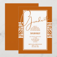 Burnt Orange White Damask Graduation