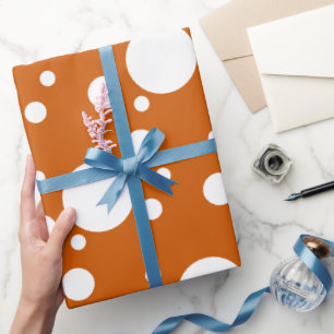 Burnt Orange White Different Sized Polka Dots Wrapping Paper