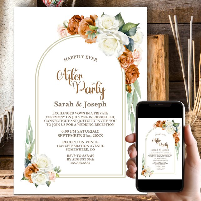 Burnt Orange White Floral Arch Wedding After Party Invitation (Creator Uploaded)