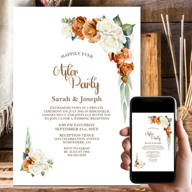 Burnt Orange White Floral Wedding After Party Invitation (Creator Uploaded)