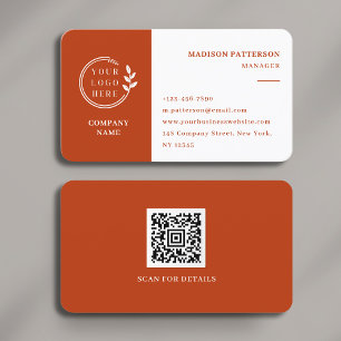 Burnt Orange White Logo QR Code Minimalist Modern Business Card