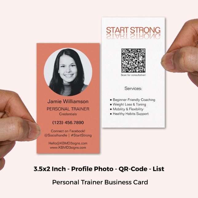 Burnt Orange White Start Strong Personal Trainer Business Card (3.5x2 Inch, Burnt Orange White Start Strong Personal Trainer Business Card)