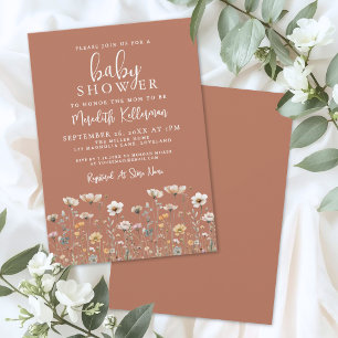 Burnt Orange Wildflower Baby Shower Invitation