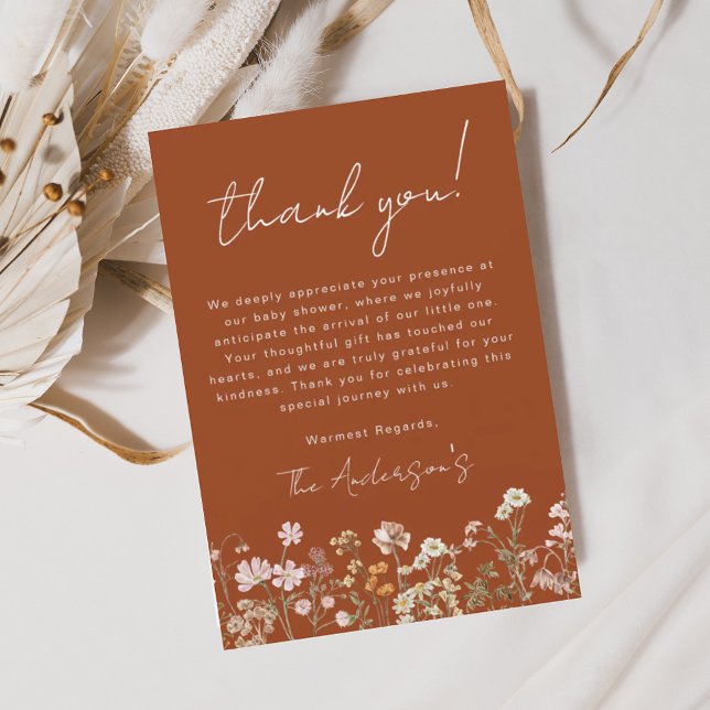 Burnt Orange Wildflower Baby Shower Thank You Card (Creator Uploaded)