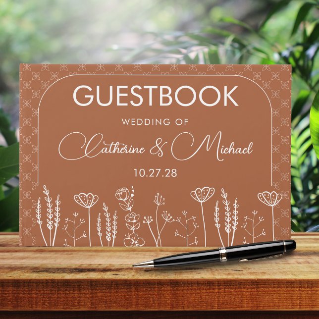 Burnt Orange Wildflower Bohemian Arch Wedding Guest Book (Creator Uploaded)