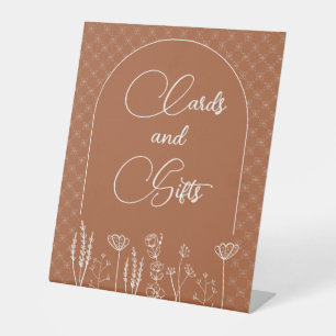 Burnt Orange Wildflower Bohemian Arch Wedding Pedestal Sign