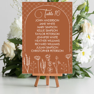 Burnt Orange Wildflower Bohemian Arch Wedding Table Number