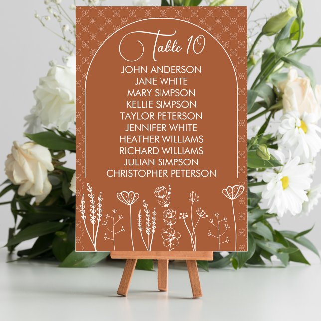 Burnt Orange Wildflower Bohemian Arch Wedding Table Number (Creator Uploaded)