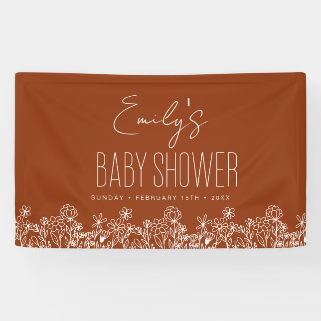 Burnt Orange Wildflower Boho Baby Shower Banner (Horizontal)
