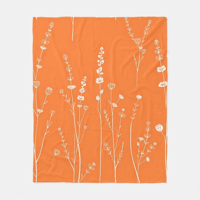 Burnt Orange Wildflower Minimal Pattern Fleece Blanket (Front)
