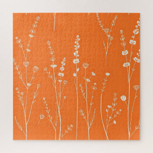 Burnt Orange Wildflower Minimal Pattern Jigsaw Puzzle