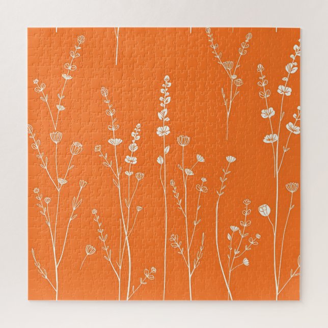 Burnt Orange Wildflower Minimal Pattern Jigsaw Puzzle (Vertical)