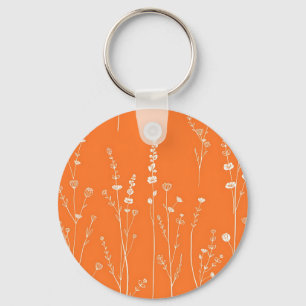 Burnt Orange Wildflower Minimal Pattern Key Ring