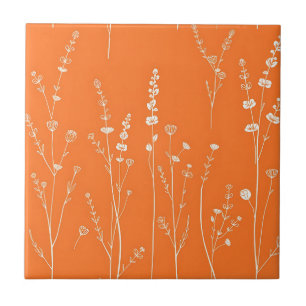 Burnt Orange Wildflower Minimal Pattern Tile