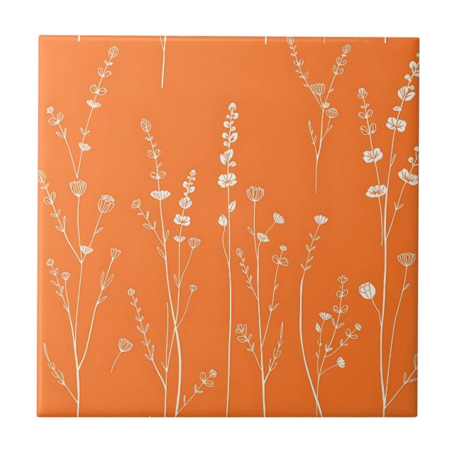 Burnt Orange Wildflower Minimal Pattern Tile (Front)