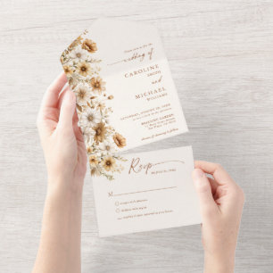 Burnt Orange Wildflower Wedding Boho All In One Invitation