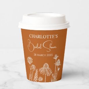 Burnt Orange Wildflowers Sketched Floral  Paper Cups