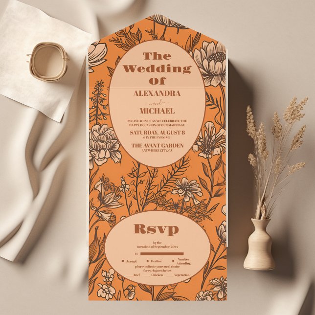 Burnt Orange Wildflowers Wedding All In One Invitation (Creator Uploaded)