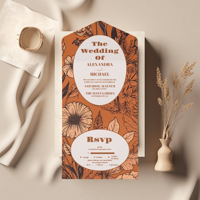 Burnt Orange Wildflowers Wedding All In One Invitation (Creator Uploaded)