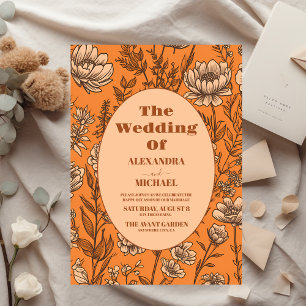 Burnt Orange Wildflowers Wedding Invitation