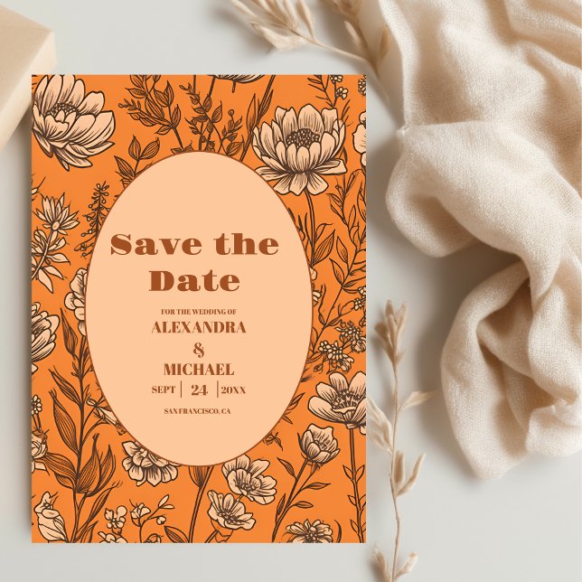 Burnt Orange Wildflowers Wedding Save The Date (Creator Uploaded)