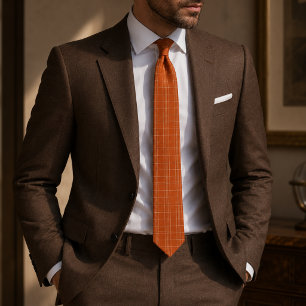 Burnt Orange Windowpane Plaid Tie