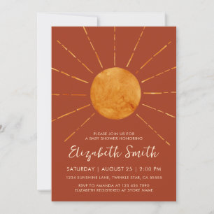 Burnt Orange Yellow Sunshine Baby Shower  Invitation