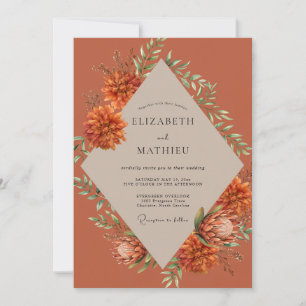 Burnt Orange Zinnia Sage Wedding Invitation