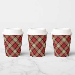 Burnt Red Beige Modern Scottish Tartan Christmas Paper Cups