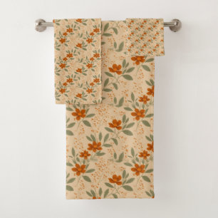 Burnt Sienna and Honey Gold Minimalist Floral Bath Towel Set