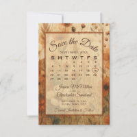 Burnt Sienna Boho Chic Flowers Calendar Wedding