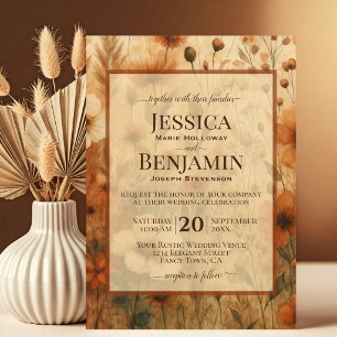 Burnt Sienna Boho Chic Wildflowers Stylish Wedding Invitation