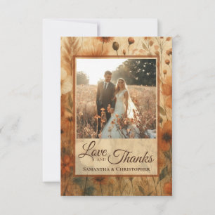 Burnt Sienna Boho Wildflowers Photo & Note Wedding Thank You Card