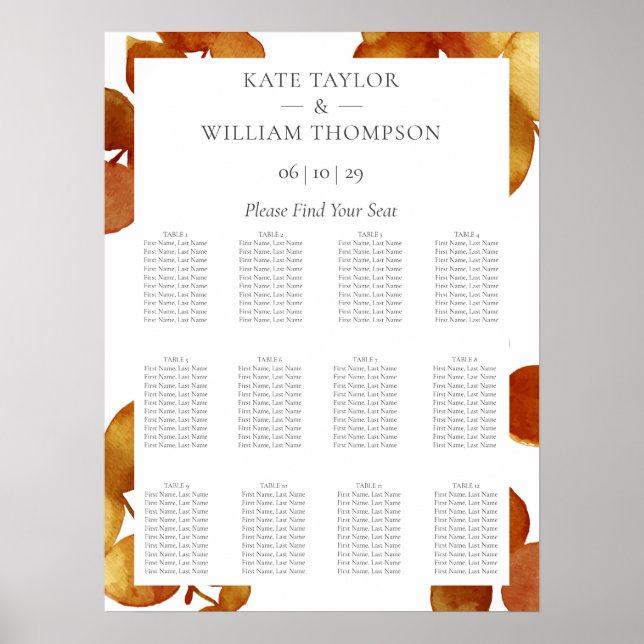 Burnt Sienna Eucalyptus Boho Floral Seating Chart (Front)