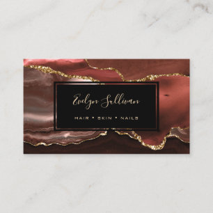 burnt sienna gold watercolor agate business card