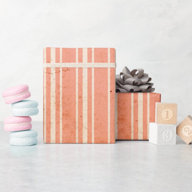 Burnt Sienna Orange Vintage Stripe Wrapping Paper (Baby Shower)